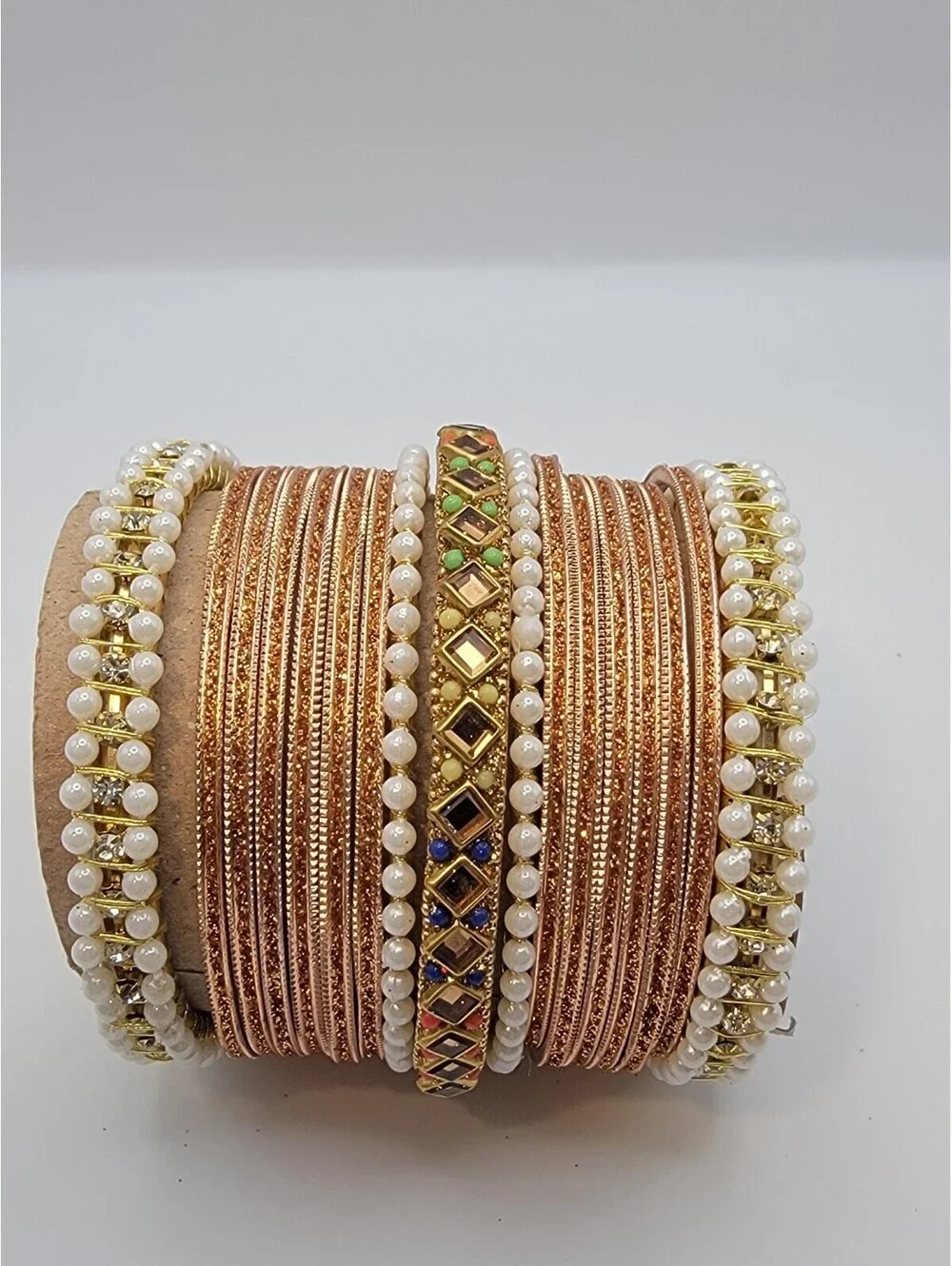 Indian Bridal Bangle Set Traditional Indian Wedding Jewelry Set Gold Tone Sz 2.6
